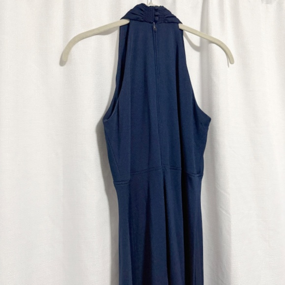 Vintage 1970sNavy Blue Halter Maxi Dress with Faux Turquoise Embelishment Size S - Picture 5 of 8